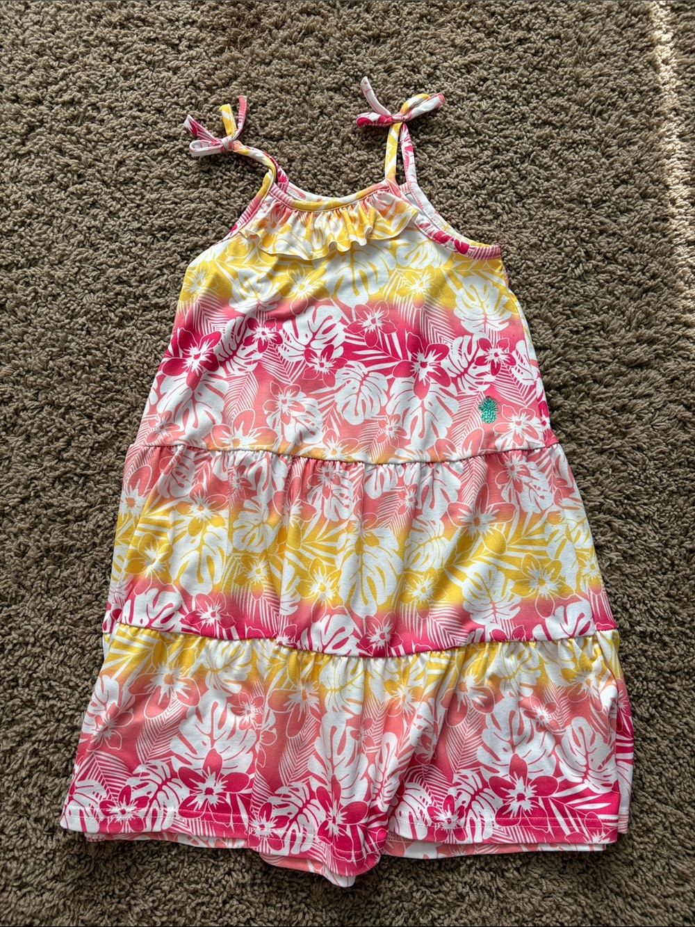 Tommy Bahama Girls Yellow Pink White Floral Tiered Sundress